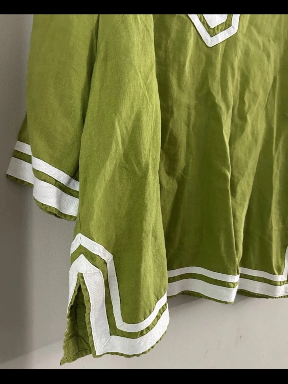 Alexandra Bartlett Top Tunic Blouse Popover 1X Green 100% Linen 3/4 Sleeve Split - Picture 6 of 8